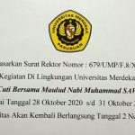 Pengumuman Libur Maulid Nabi SAW ( 28 – 31 Oktober 2020 )